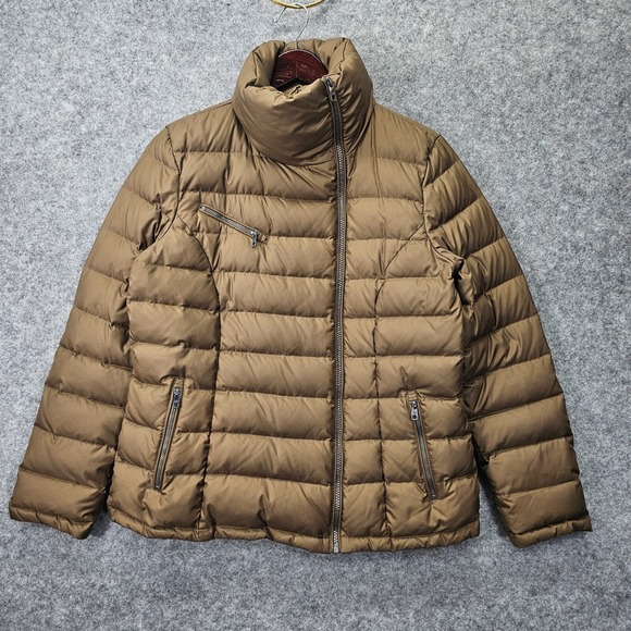 Cole Haan Jackets & Blazers - Down Puffer Jacket Womens S Tan Gold COLE HAAN Funnel Neck Asymmetric Prep 20x25